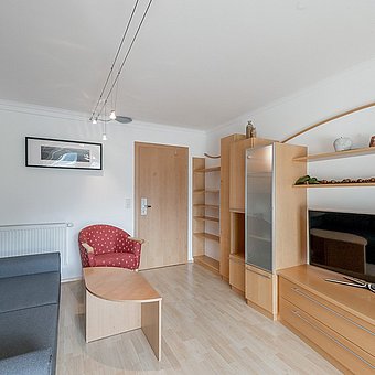 A living room with sofa and television.